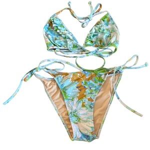 Faithfull the Brand 2piece swim suit floral sz Medium top & bottom